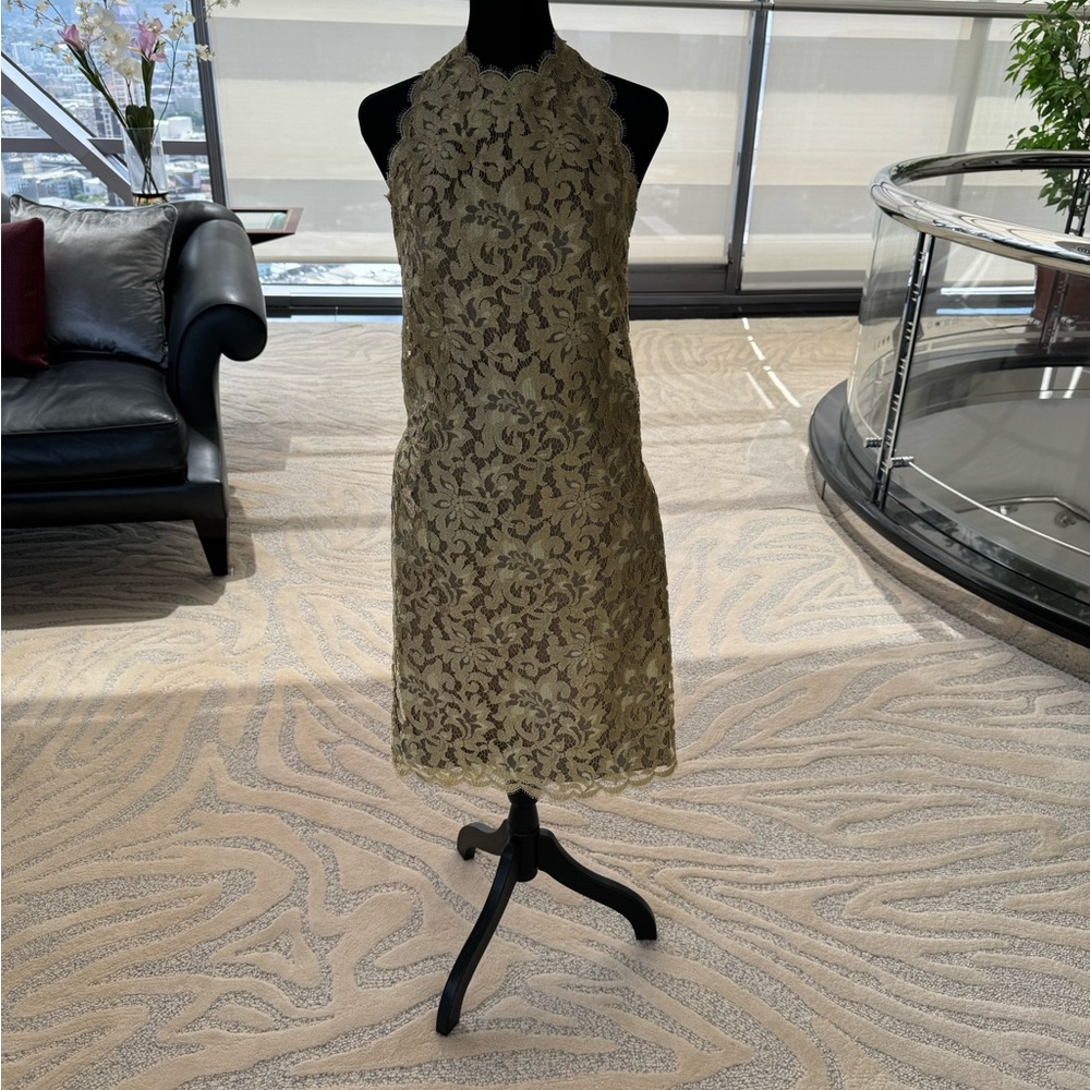Vintage Carolyne Roehm Gold Lace Dress with Sheer Gold Robe